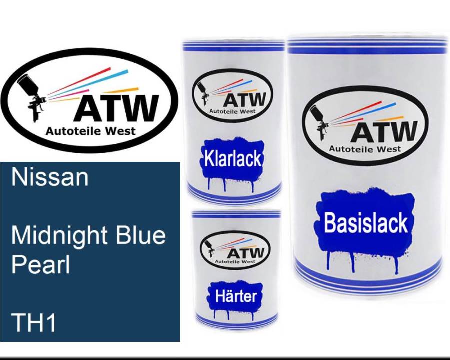 Nissan, Midnight Blue Pearl, TH1: 500ml Lackdose + 500ml Klarlack + 250ml Härter - Set, von ATW Autoteile West.